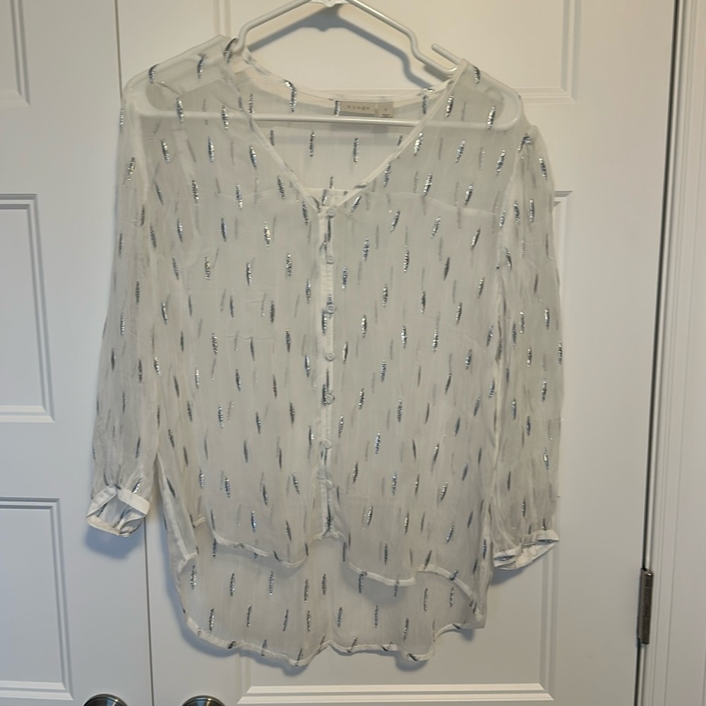 Hinge Brand sheer white and silver blouse, never worn